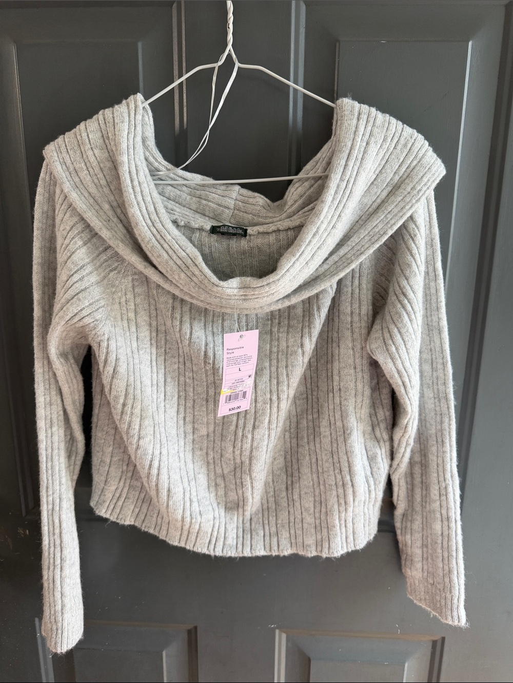 wild fable Ribbed Cowl-Neck Sweater in Heather Gray